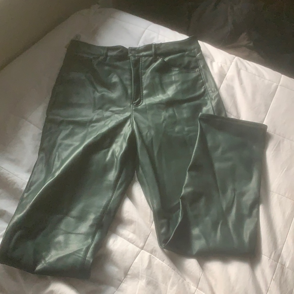 Green leather pants